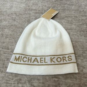 Michael Kors Cream & Gold Logo Beanie Hat